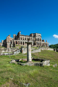 Ancient Sanssouci Palace against blue sky, Haiti, Caribbean