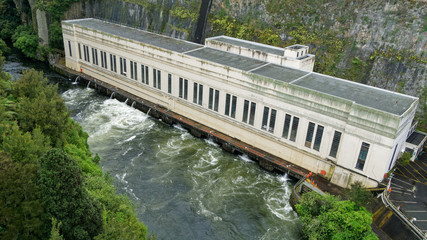 Arapuni hydroelectric power station on the Waikato River, in the North Island of New Zealand.