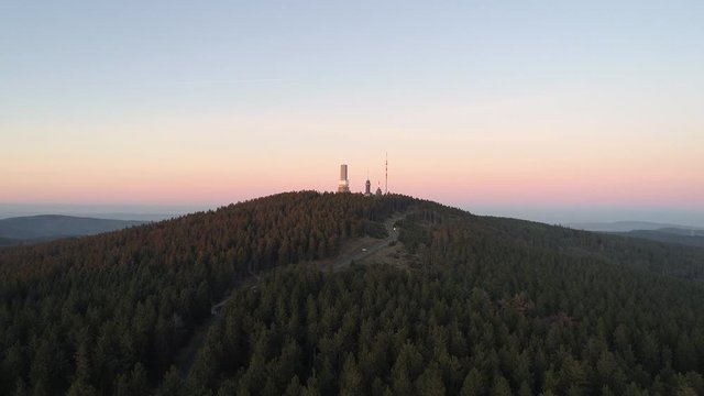 Taunus mountains at dusk - aerial view, drone footage