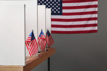 View of polling station with USA flags