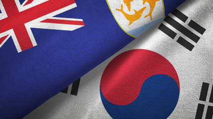 Anguilla and South Korea two flags textile cloth, fabric texture