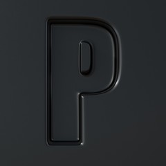 Black engraved font Letter P 3D