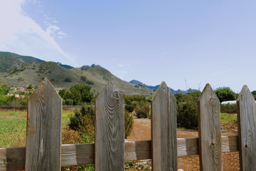 Close-up of a wooden fence in the countryside