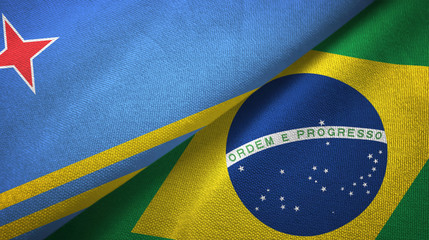 Aruba and Brazil two flags textile cloth, fabric texture