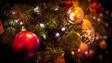 Fototapeta na wymiar Christmas tree lights gifts 