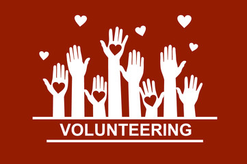 Hands with hearts. Raised hands volunteering vector concept