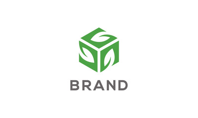 Modern and memorable logo of a box with leaves. Cube leaves logo. Cube leaf logo for sale. 