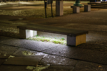 Fototapeta na wymiar Led light under bench on street in Gothenburg, Sweden 