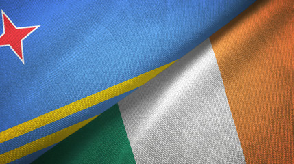 Aruba and Ireland two flags textile cloth, fabric texture