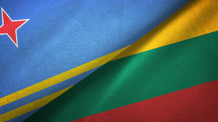 Aruba and Lithuania two flags textile cloth, fabric texture