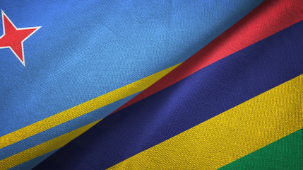 Aruba and Mauritius two flags textile cloth, fabric texture