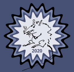 2020: Happy New Year greeting card with star and rat, Chinese New Year symbol of 2020.