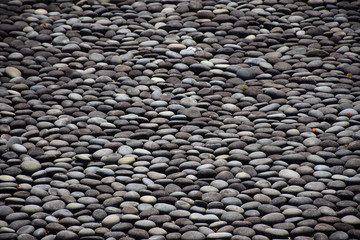 Sea of smooth gray stones seen at a traditional Japanese garden, Kyoto, Japan
