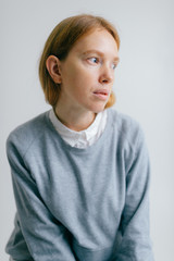 Beatiful freckles woman expressive portrait