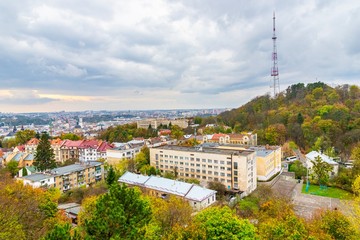 View of the city from hill, Lviv, Ukraine. Lysa hora. 