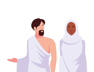 Fototapeta premium couple of people pilgrims hajj on white background