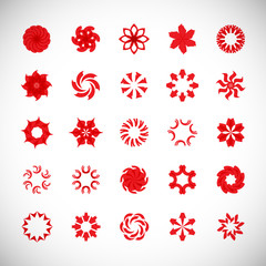 Abstract Circle Icon Set. Vector Isolated On Gray. Abstract Circular Logo For Company Symbol, Star, Tech Icon And Element Design. Creative Icons For Flower And Decorative Logo. Abstract Round Template