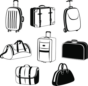 Travel bags outlines set