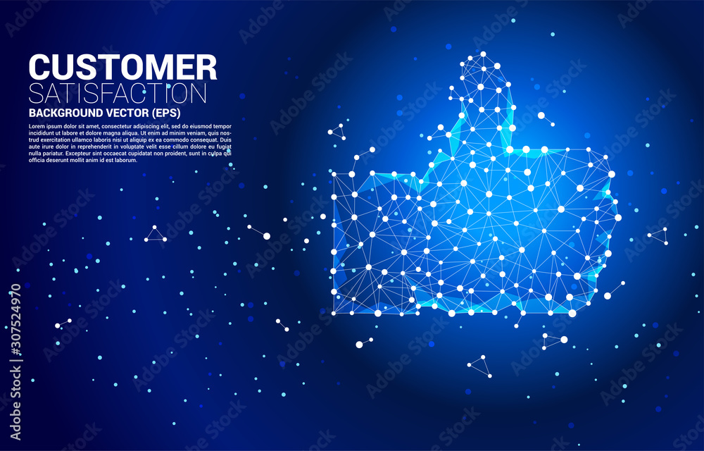 Poster thumb up icon from dot connect line polygon network. concept of customer satisfaction , client rating and ranking.