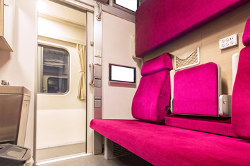 Empty of interior of Thai first class train a passenger seat and room.