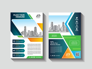 Brochure template layout, cover design annual report, magazine, flyer or booklet in A4 with blue geometric shapes on polygonal background