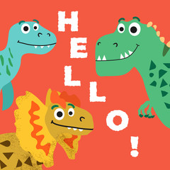 Cute dinosaur cartoon drawn for tee print. Vector