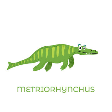 Cute dinosaur Metriorhynchus cartoon drawn for tee print. Vector