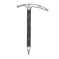 Hand Drawn Ice Axe. Mountaineering Tool. Vector