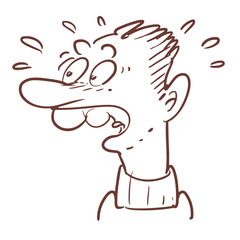 amazement and feared cartoon man doodle, line art vector illustration. 