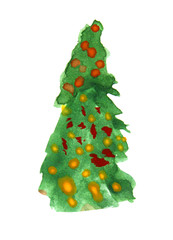 Christmas tree naive art isolated on white background