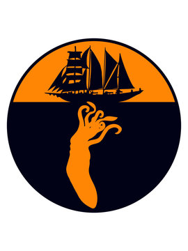 Riesenkrake Segelschiff Attacke 