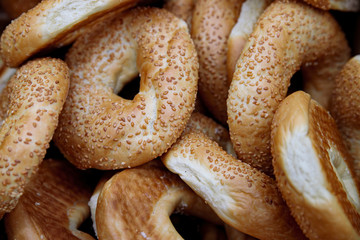 The soft toasted buns are in a box at the grocery store.