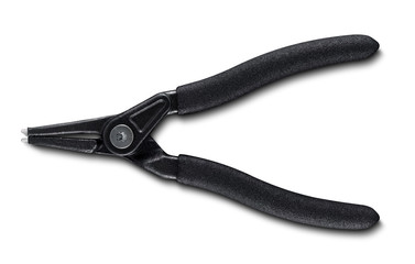 Black pliers for circlips - Snap rings or Seeger rings, orbis,  placed on a white isolated backgorund with shadow. 