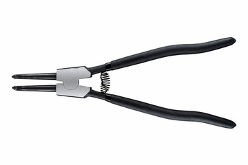 Black pliers for circlips - Snap rings or Seeger rings, orbis, placed on a white isolated backgorund.