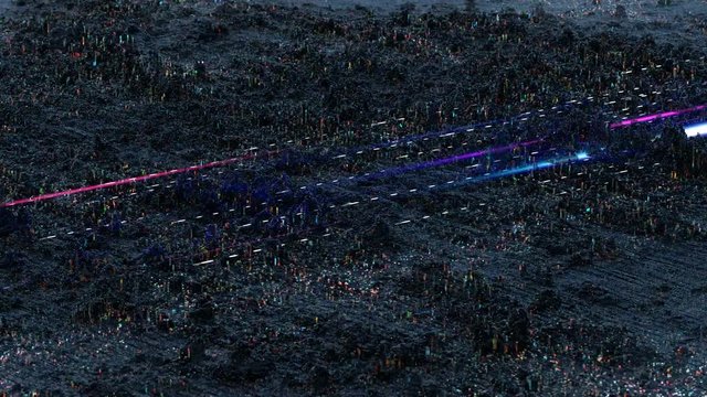 Glitch wave function. Big data visualization. Seamless loop 3D render animation