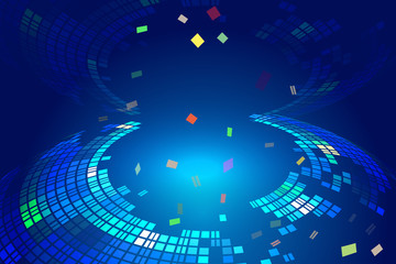 Color block composition glows in a rotating abstract technology background