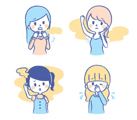 Illustration set of women smelling smell