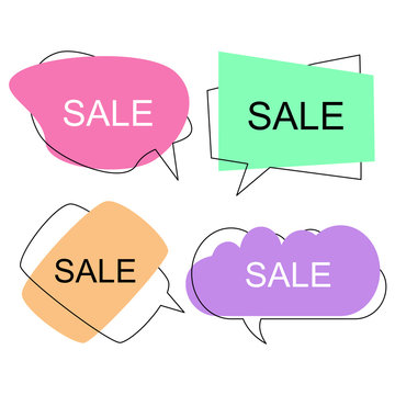 Set of flat colorful bubble speech vector. Banners, price tags, stickers, posters, badges. Isolated on white background.