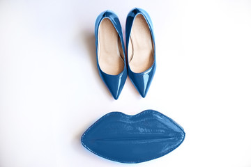 Blue shoes, cosmetics and accessories.