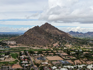 Aerial view of Scottsdale desert city in Arizona east of state capital Phoenix. Downtown's Old Town...