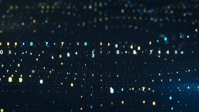 Floating numbers. Futuristic big data information technology concept. Computer generated seamless loop animation 3D render with shallow depth of field 4k UHD 3840x2160