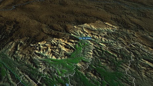 H&agrave; Giang - province of Vietnam with its capital zoomed on the physical map of the globe. Animation 3D