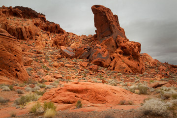Red Rock Formations in Valley of Fire State Park, Nevada on a Cloudy Day