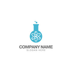 Atomic lab logo design template, lab bottle and atomic vector