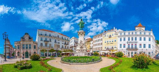 COIMBRA, PORTUGAL, MAY 20, 2019: Monument to Joaquim António de Aguiar at Portagem square at...