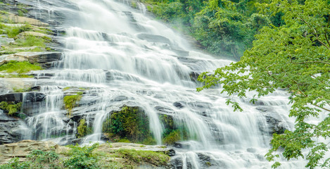 Waterfall green forest river stream landscape