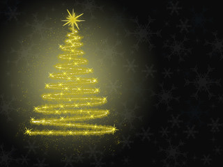 Christmas card with golden tree on black background