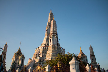 Temple of Dawn or Wat Arun Ratchawararam new look after renovation beside Chao Phraya River opposite Grand temple, Bangkok, Thailand.