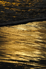 Sunset reflection on the sandy beach