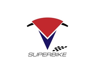 Unique and Simple Logo of Motorbike with Modern Concept. Design in Blue and Red Flat Isolated on White Background. Suitable for Motorbike Racing Community and Motorcycle Company. Vector Illustration